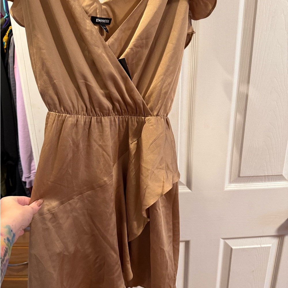 Express Light Brown V-Neck Dress